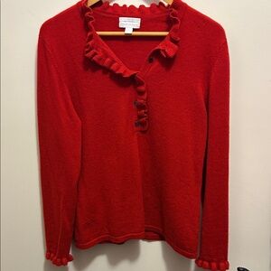Charter Club Red Ruffled Button Down Cashmere Sweater